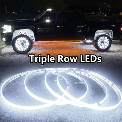 IP68 15.5'' Triple Row Pure White Wheel Rings Lights x4PCS Off-Road Bluetooth APP