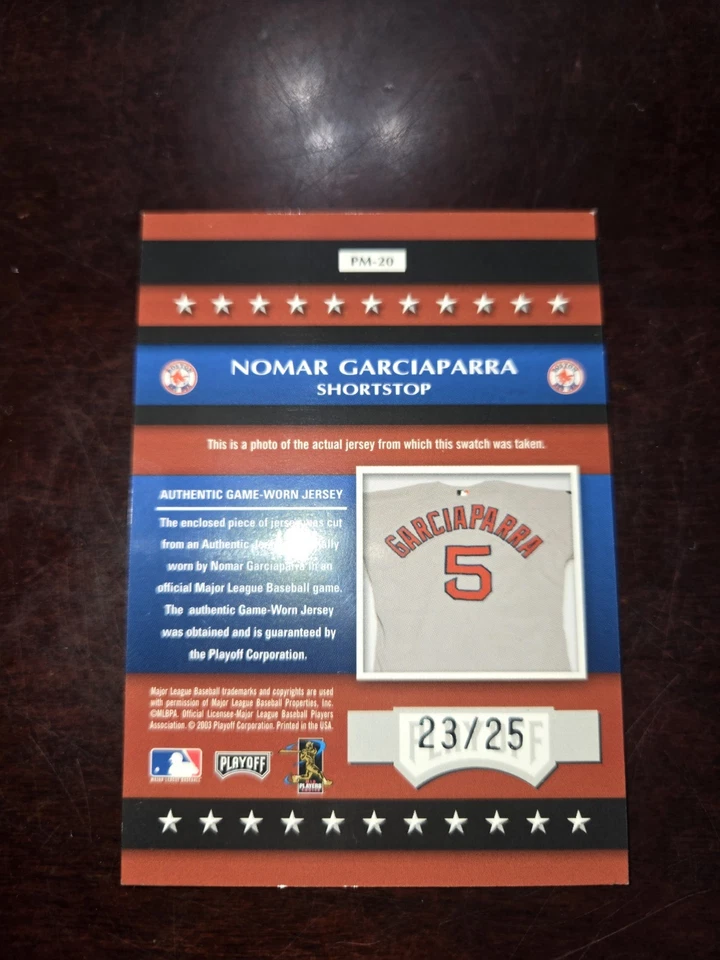  2003 NOMAR GARCIAPARRA  PATCHES OF MLB AUTHENTIC GAME - WORN JERSEY #ed 23/25⚡️ - Image 3 of 4
