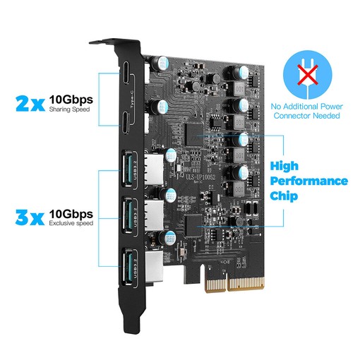 PCIe X4 To USB 3.2 Expansion Add on Card 20Gbps USB Gen2 3x USB3.2 and 2x TPYC-C - Afbeelding 11 van 12