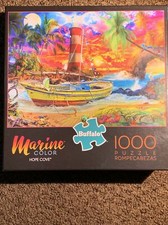 Buffalo Games jigsaw puzzle Marine Color Boat Lighthouse Sunse 1000 pc w/Poster