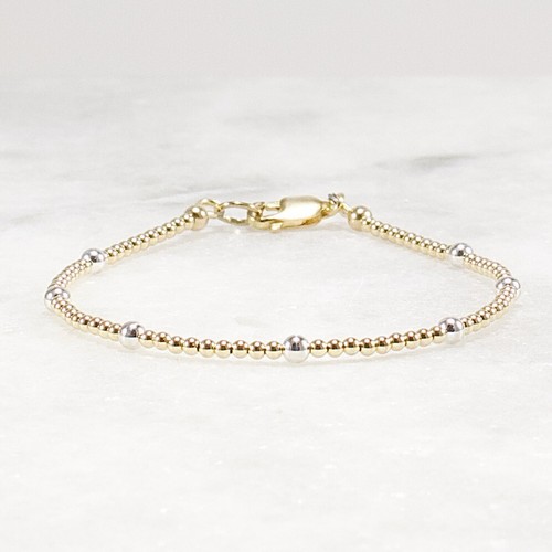 Gold Filled Beaded Bracelet with Sterling Silver Accent Beads, Ultra Delicate - Picture 3 of 7
