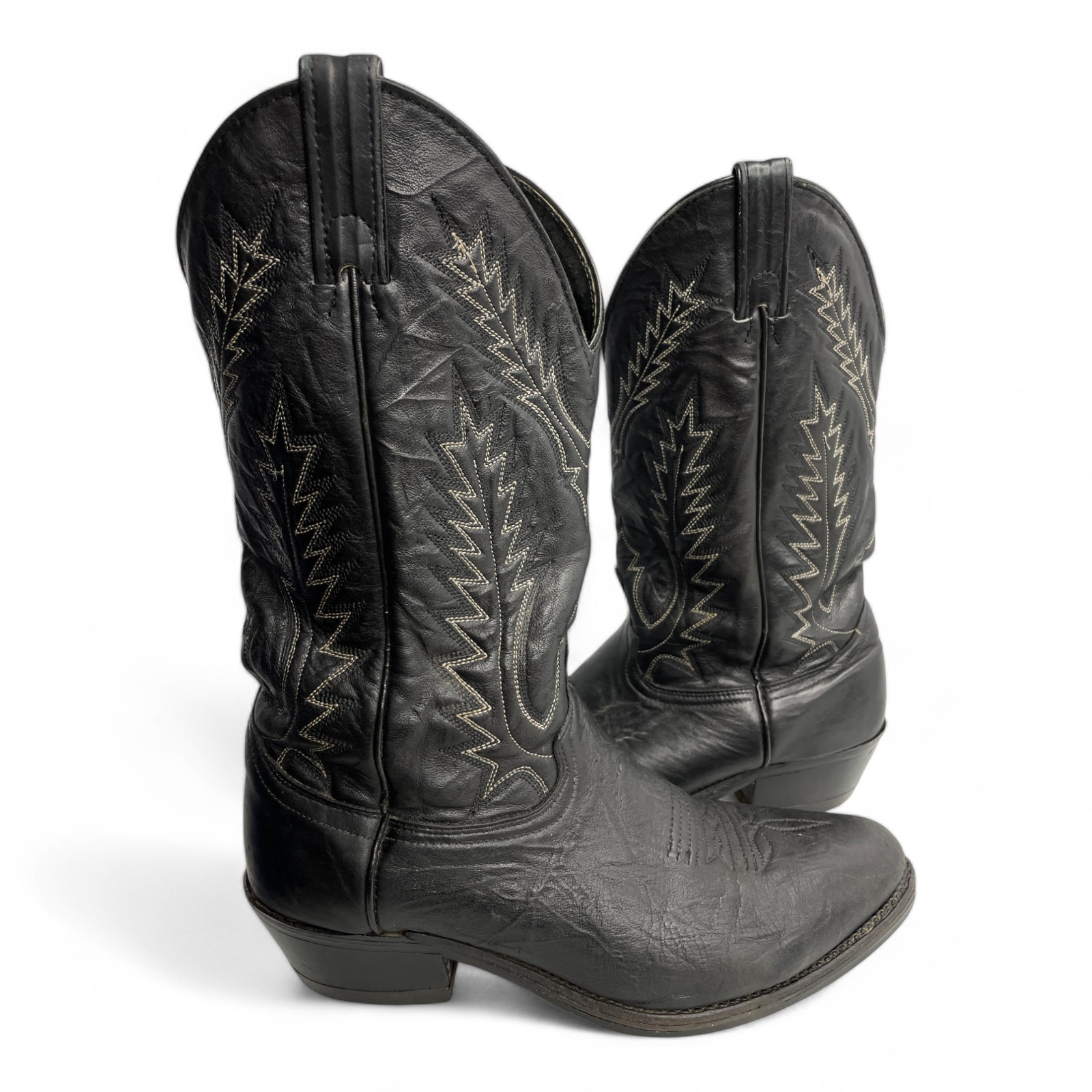 Amazonas Black Leather Western Cowboy Embroidered Boots Men's 9 EE