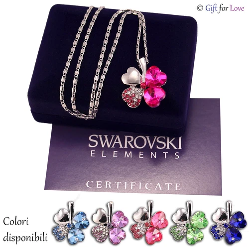 Collana donna argento Swarovski Elements originale G4Love cristalli quadrifoglio - Foto 1 di 8