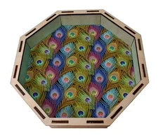 Octagon Dice Tray, Peacock Feathers Rolling Tray for D&D Tabletop Board Games