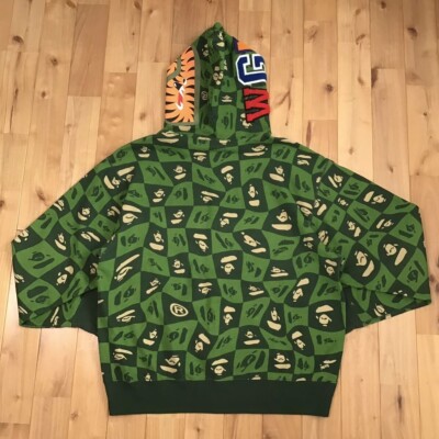 BAPE FACE logo shark full zip hoodie green A Bathing Ape Size XL