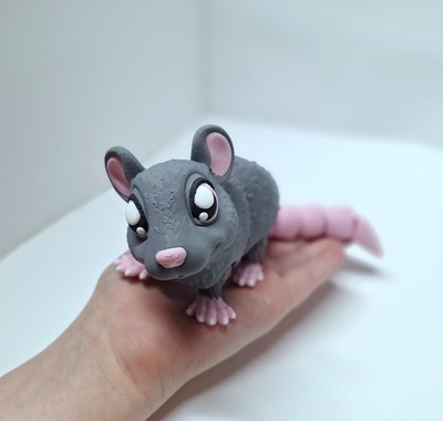 3D printed Rat articulated flexi fidget sensory toy gift Rat  White
