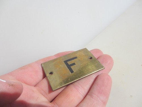 Vintage Brass Letter "F" Sign Old Plaque Enamel Name Initial Pigeon Hole 2"W - Picture 7 of 10