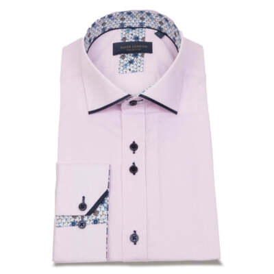 Guide London Langarm Hemd mit abgesetztem Kragenabschluss pink/marine LS76884