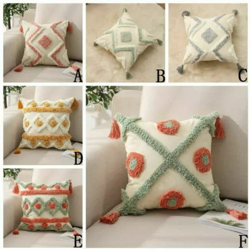 Tufted Boho Throw Cushion Cover Pillow Cover Pillowcase Tassel Pillow Covers - Picture 3 of 17