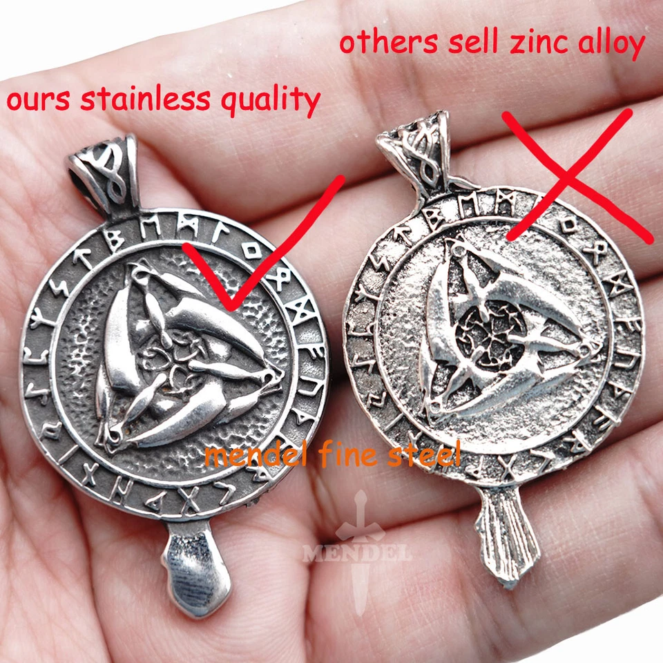 MENDEL Mens Norse Viking Stainless Steel Odin Raven Crow Rune Pendant Necklace - Image 3 of 4