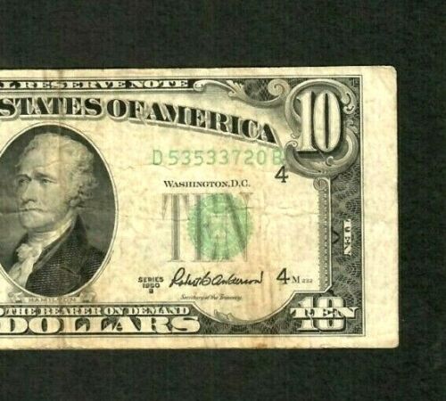 $10 (JUMBLED UP/ SHIFT ERROR) 1950-B  $10 &#034;JUMBLED SHIFT ERROR&#034;!!! 1950-B $10