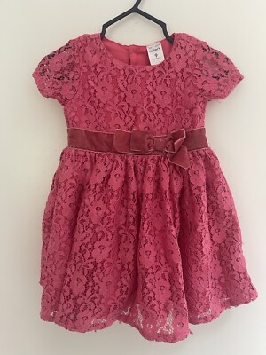 Carter's Baby Girls Solid Hot Pink Floral Lace Lined Short Sleeve Dress Pink  9 M | eBay