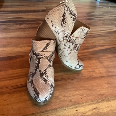 Fergalicious Size 8.5 Chucky Faux Snakeskin Stacked Heeled Ankle Booties