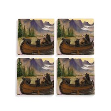 Black Bear Coaster "Canoe Trip" by Jeff Fleming Bearfoots Barware Set of 4