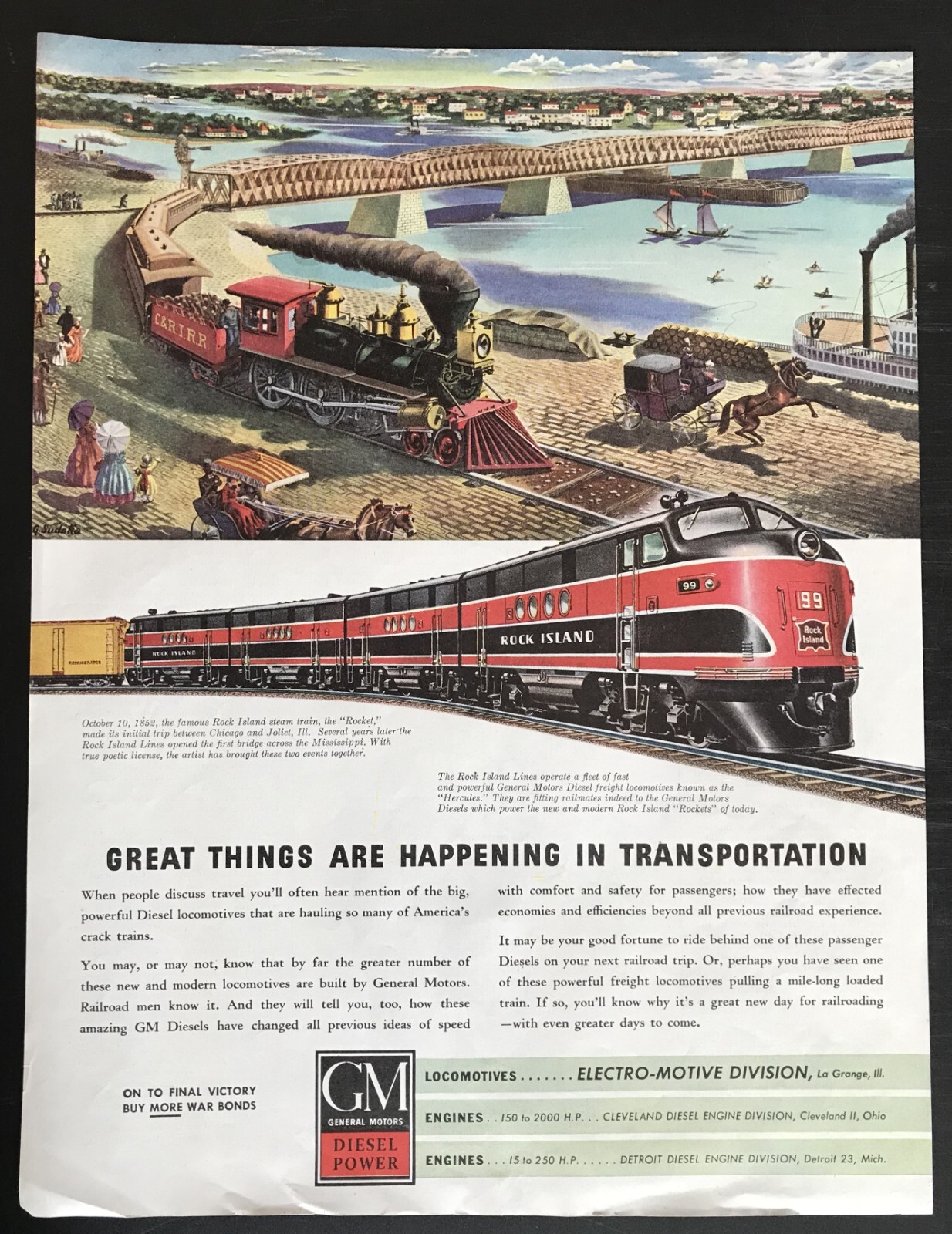Rock Island Line Railroad 1852 and 1942 Locomotives WWII Ad | eBay