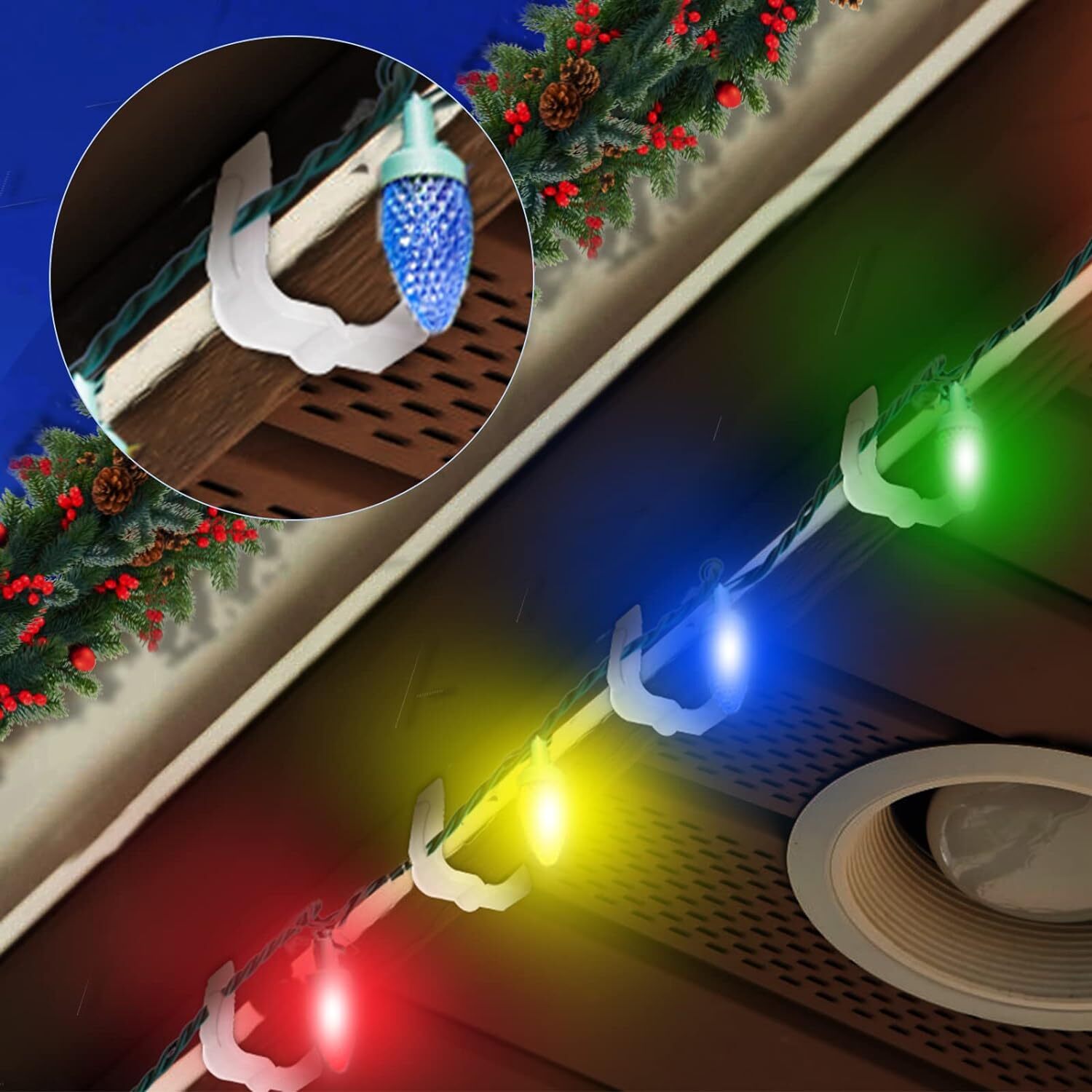 50 Pcs Christmas Light Hanger Clips, 1 5/8" Fascia Board Clips, Deck