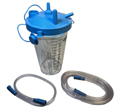 2 Ct. Rigid Suction Canister 1200 CC Sealing Lid W/ Dual Tubing