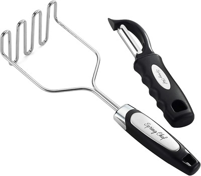 Spring Chef Stainless Steel Potato Masher with Premium Vegetable Peeler, Mashed 