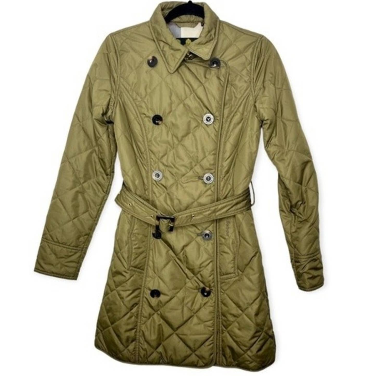 BARBOUR Fairsfield Quilt Tartan Trench Coat Belted Olive Green