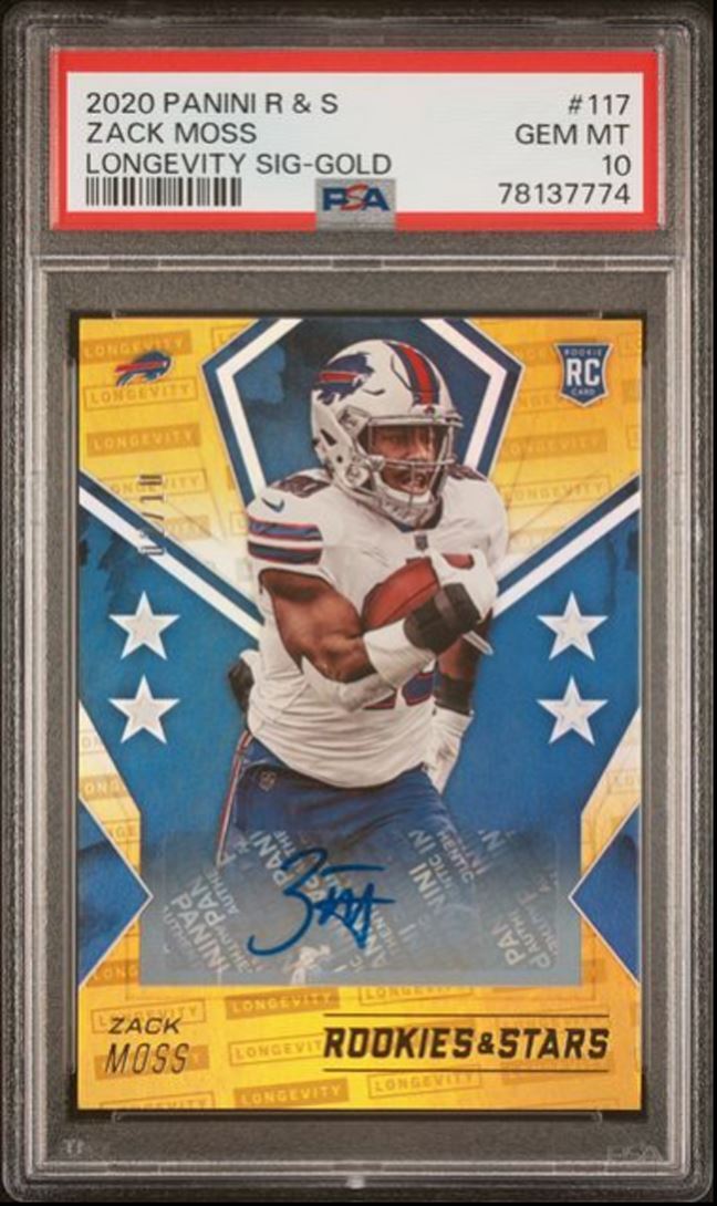 Zack Moss Panini Rookies & Stars #117 Longevity Signature-Gold