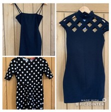 Bundle of 3 Size 8 Boohoo Black Dresses & Spotty Playsuit Ladies Girls Party VGC