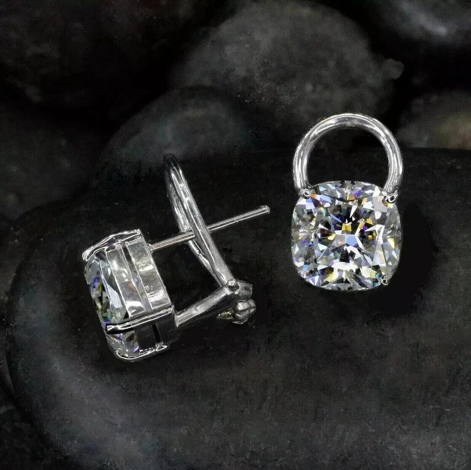 3Ct Cushion Cut Lab Created Diamond Stud Women's Earrings 14K White Gold Plated - Image 3 of 3