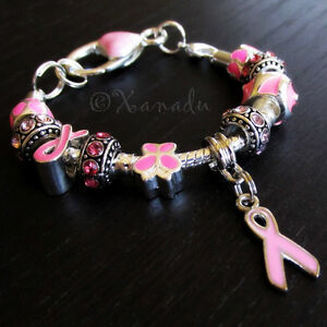 Pink Breast Cancer Awareness Ribbon Charm for European Charm Bracelets