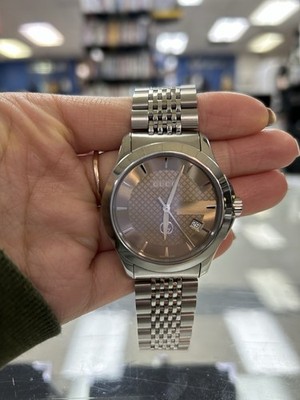 Gucci G Timeless Brown Dial Silver Steel Strap Watch