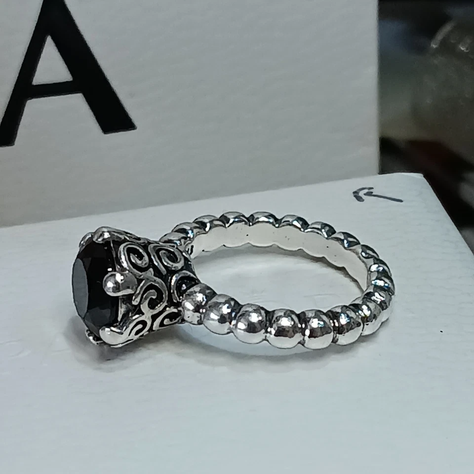 Genuine PANDORA Black Spinel Onyx Ring Size 48 Rare - Image 4 of 4
