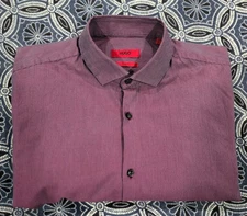 HUGO BOSS Slim Fit Dress Shirt Red Pinstripe Small 15/38 32/33