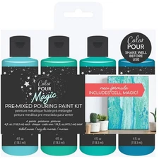 American Crafts Color Pour Magic Pre-Mixed Paint Kit 4/Pkg-Tidal Wave 357097