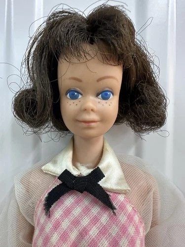 Vintage 1960’s Mattel Midge Barbie Doll Brunette Freckles Japan w/ Barbie Dress