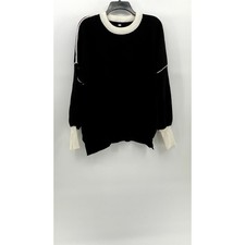 UNBRANDED Women's Black-White Crewneck Ribbed Drop Shoulder Sweater SZ M