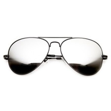 FULL MIRROR Mirrored Metal Aviator Sunglasses Black Mirror 