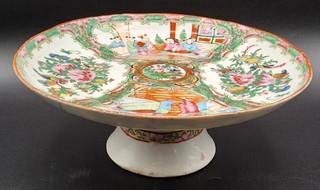 Antique Chinese Canton Famille Rose Medallion 9 3/8" Cake Stand Serving Plate