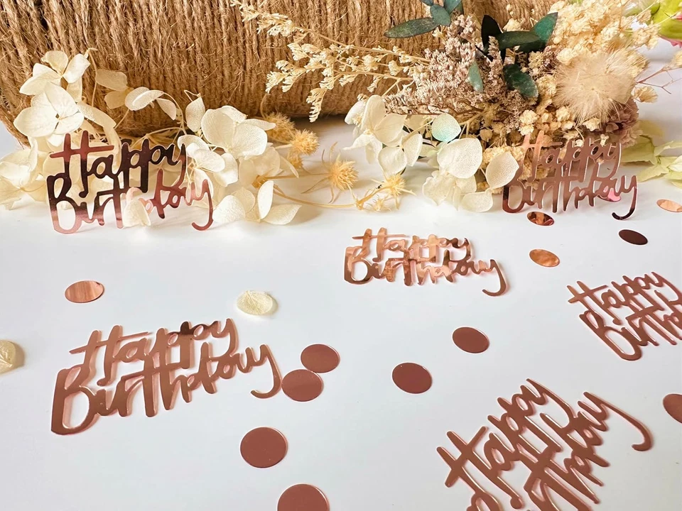 Rose Gold Birthday Confetti for Table Decor,270 PCS Glitter Happy Birthday Decor - Image 4 of 4