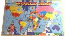 World Map Wooden Jigsaw Puzzle Board Interlocking Pieces Multi-Color Kids Toy