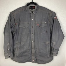 Ariat FR Work Jacket Men s Size XL Canvas Lined Snap Front Shirt Gray Cat 2 2112