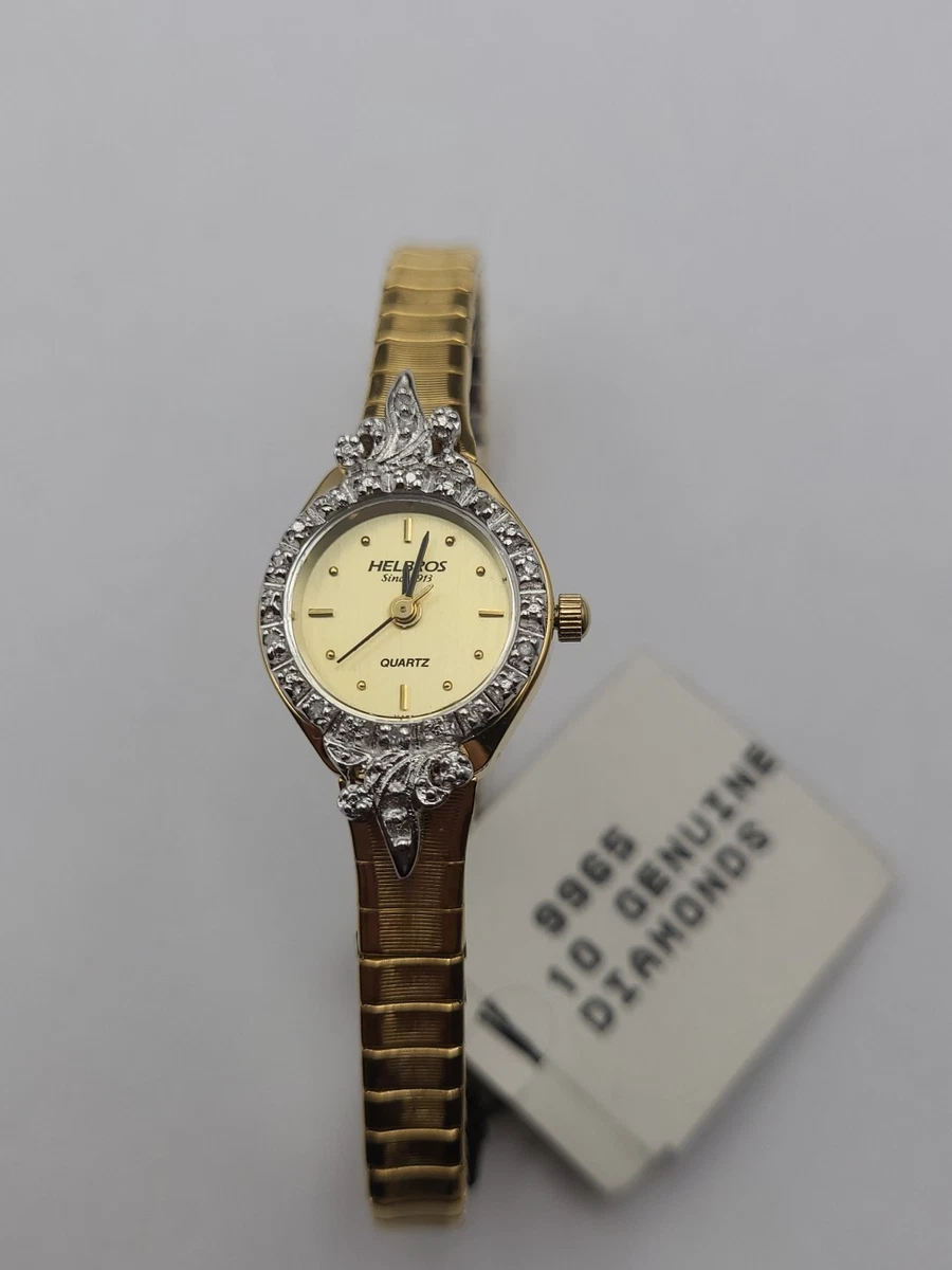 NIB Helbros Quartz Watch Vintage Women\'s Gold Tone Diamond Bezel Vintage Helbros Quartz Gold Tone Diamond Black Face Y121 88  main image 2