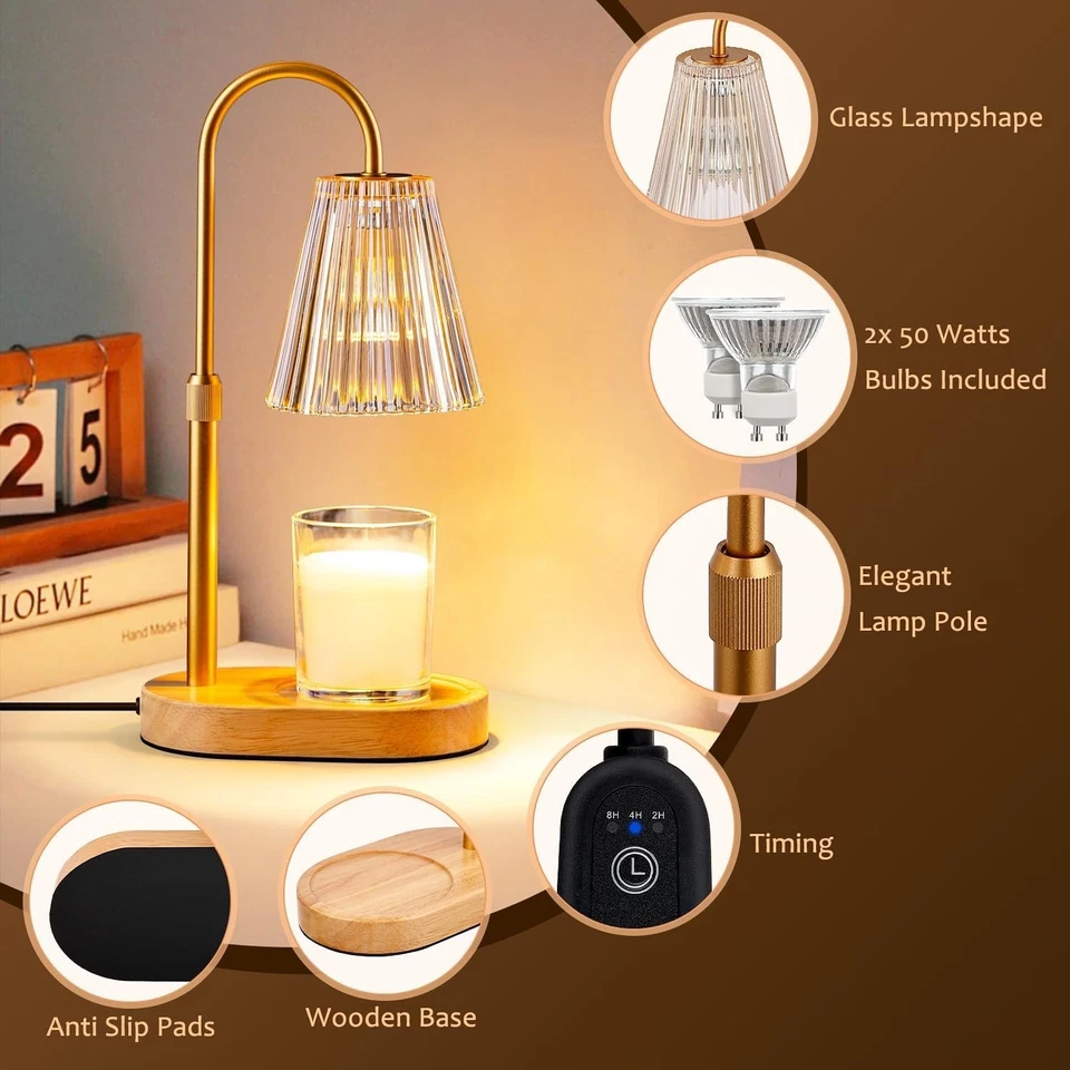 Candle Warmer Lamp with Timer Electric Wax Melter Dimmable Heater Glass Shade - Image 2 of 4