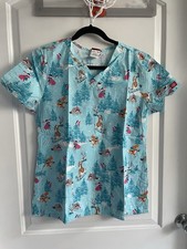 Dickies Women  s Medical Scrub Top M Blue Patterned Cotton/Spandex DK704X14