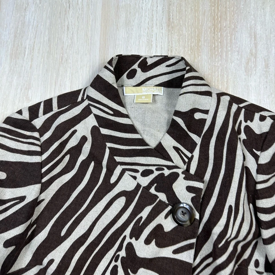 Chaqueta Blazer Corta Michael Kors Marrón Cebra Estampado Animal Lino A Medida 8 Chic Foto 2 de 4