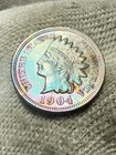 1904 Indian Head Cent Penny, Red & Blue Hue, Solid Gem AU+ High Grade Toned