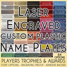 Engraved Name plate PLASTIC Custom tag several sizes Proof INCL Players Trophies