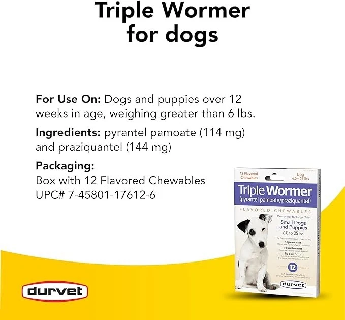 DURVET 12 flavored - chewables Triple Wormer Tablets for Small Dogs & Puppies - Image 2 of 4