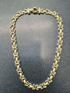 14K White/Yellow Gold Ladies Link Necklace 16" 34.6 Grams 9.9 MM