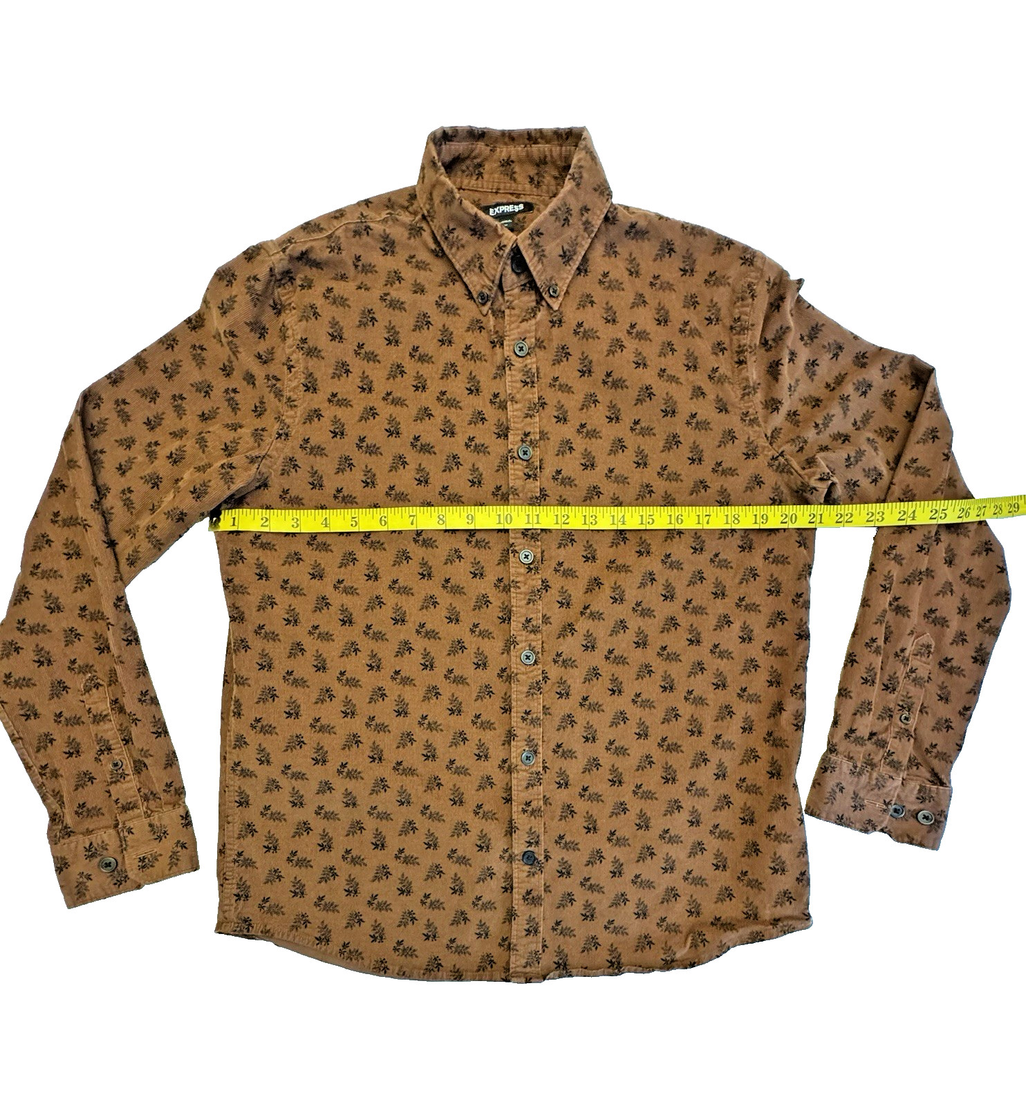 Express Brown Leaf Print Button-Down Men's Medium… - image 4