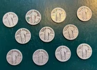Standing Liberty Quarters - lot of 11 • 90% Silver • Heavy Wear • 68 grams