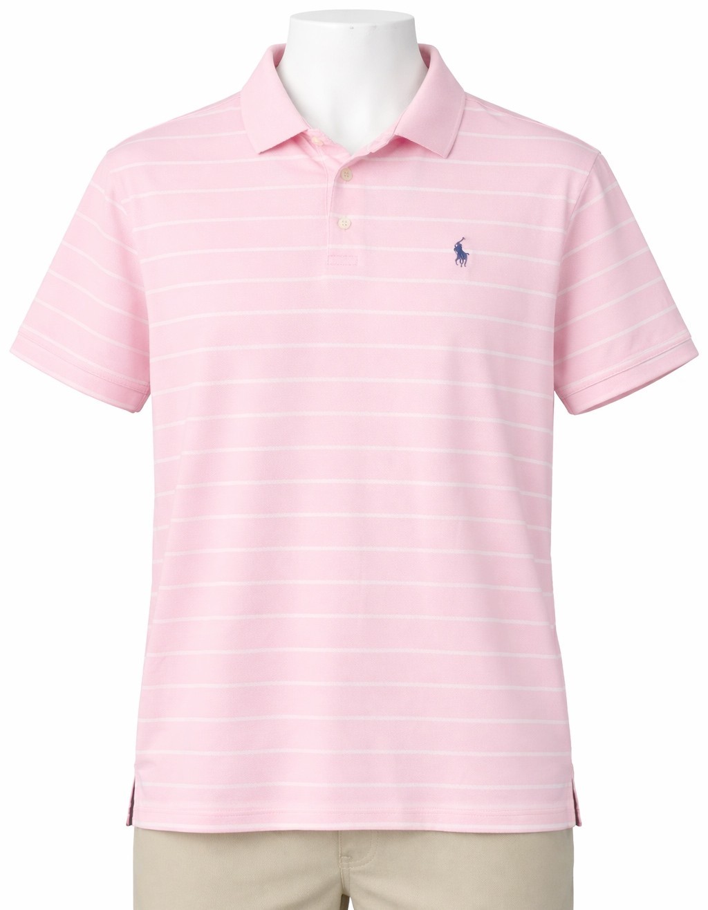 New Mens Polo Ralph Lauren Performance Pink White Stripe Polo Shirt XL