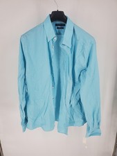 Tommy Hilfiger Dress Shirt Men's XL 17-17.5 Aqua Gingham TH Tech Slim Stretch